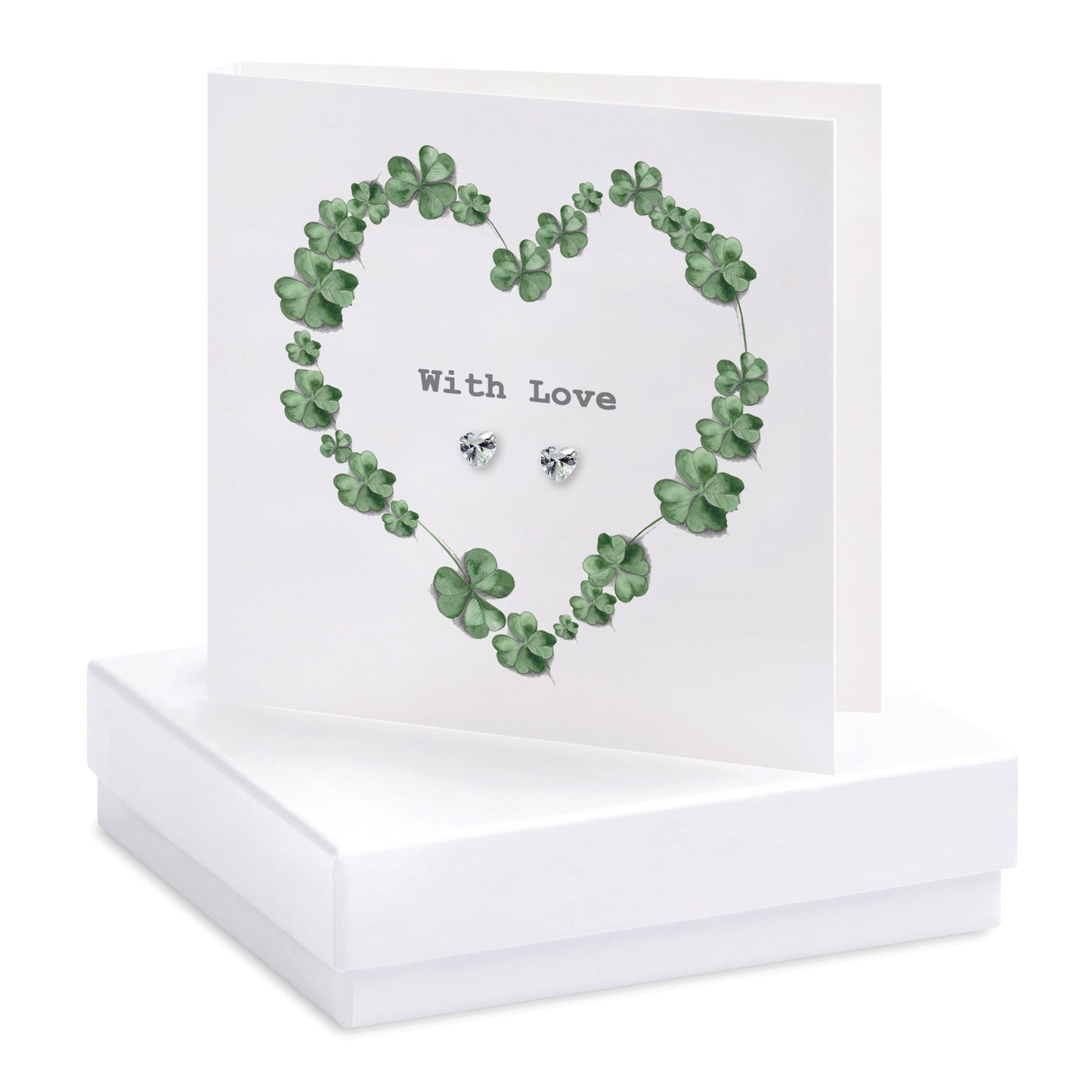 Sterling Silver Heart Stud Earrings and Shamrock Card - Thoughtful Gift - Crumble and Core