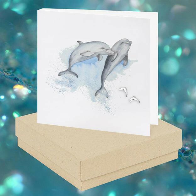 Dolphin Sterling Silver Stud Earrings - Ocean-Inspired Jewelry on Card - Crumble and Core