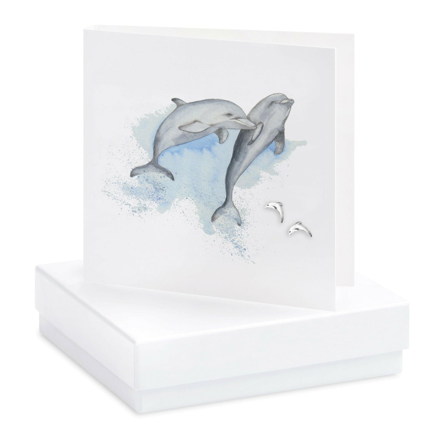 Dolphin Sterling Silver Stud Earrings - Ocean-Inspired Jewelry on Card - Crumble and Core