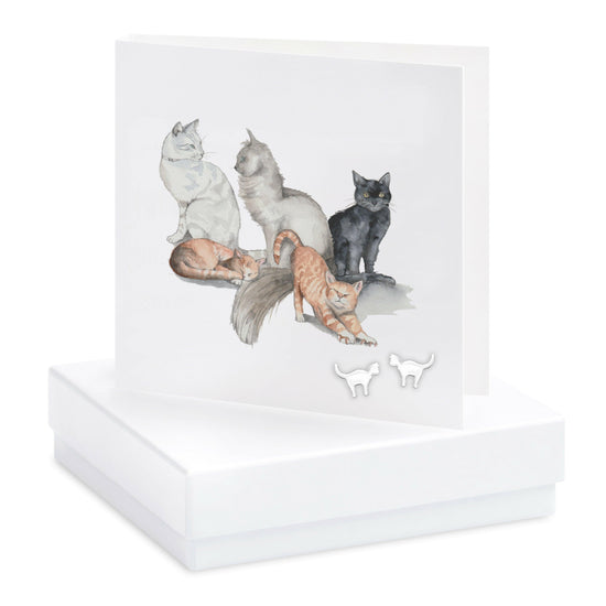 Sterling Silver Cat Stud Earrings in Gift Box - Ideal Present for Cat Lovers - Crumble and Core