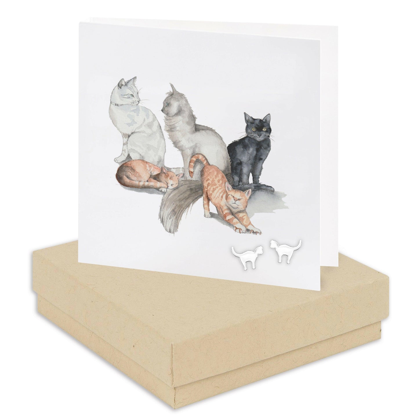Sterling Silver Cat Stud Earrings in Gift Box - Ideal Present for Cat Lovers - Crumble and Core