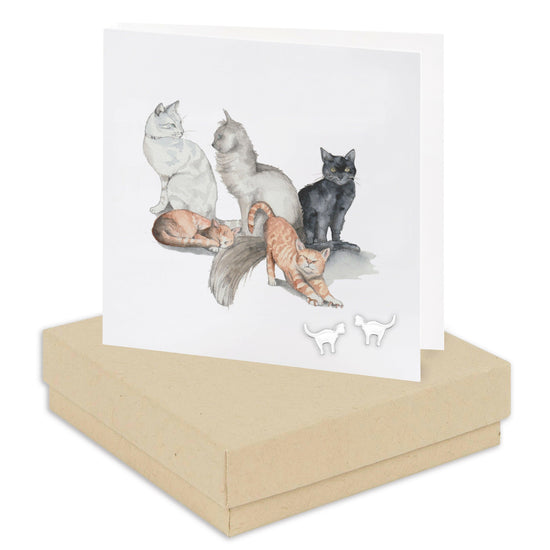 Sterling Silver Cat Stud Earrings in Gift Box - Ideal Present for Cat Lovers - Crumble and Core