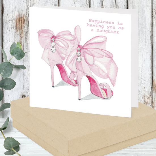 Orecchini in argento in scatola con bigliettino Scarpe con fiocco rosa Figlia