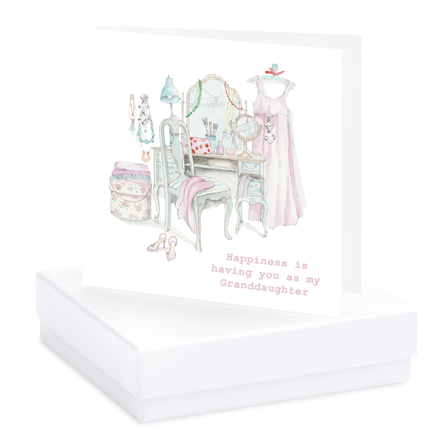 Nipote da toeletta con biglietto per orecchini in argento in scatola