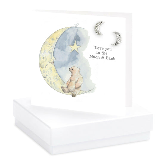 Sterling Silver Moon Stud Earrings - Love You to the Moon and Back Card - Cute Gift Boxed Present - Crumble and Core