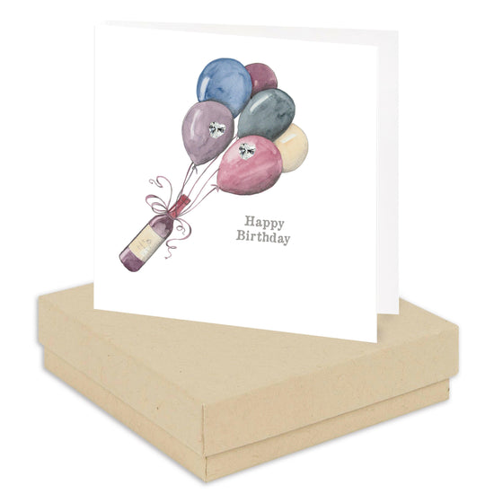 Sterling Silver Birthday Stud Earrings with Wine and Balloon Design Card and Box - Crumble and Core