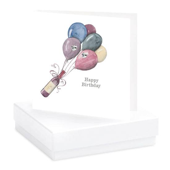 Sterling Silver Birthday Stud Earrings with Wine and Balloon Design Card and Box - Crumble and Core