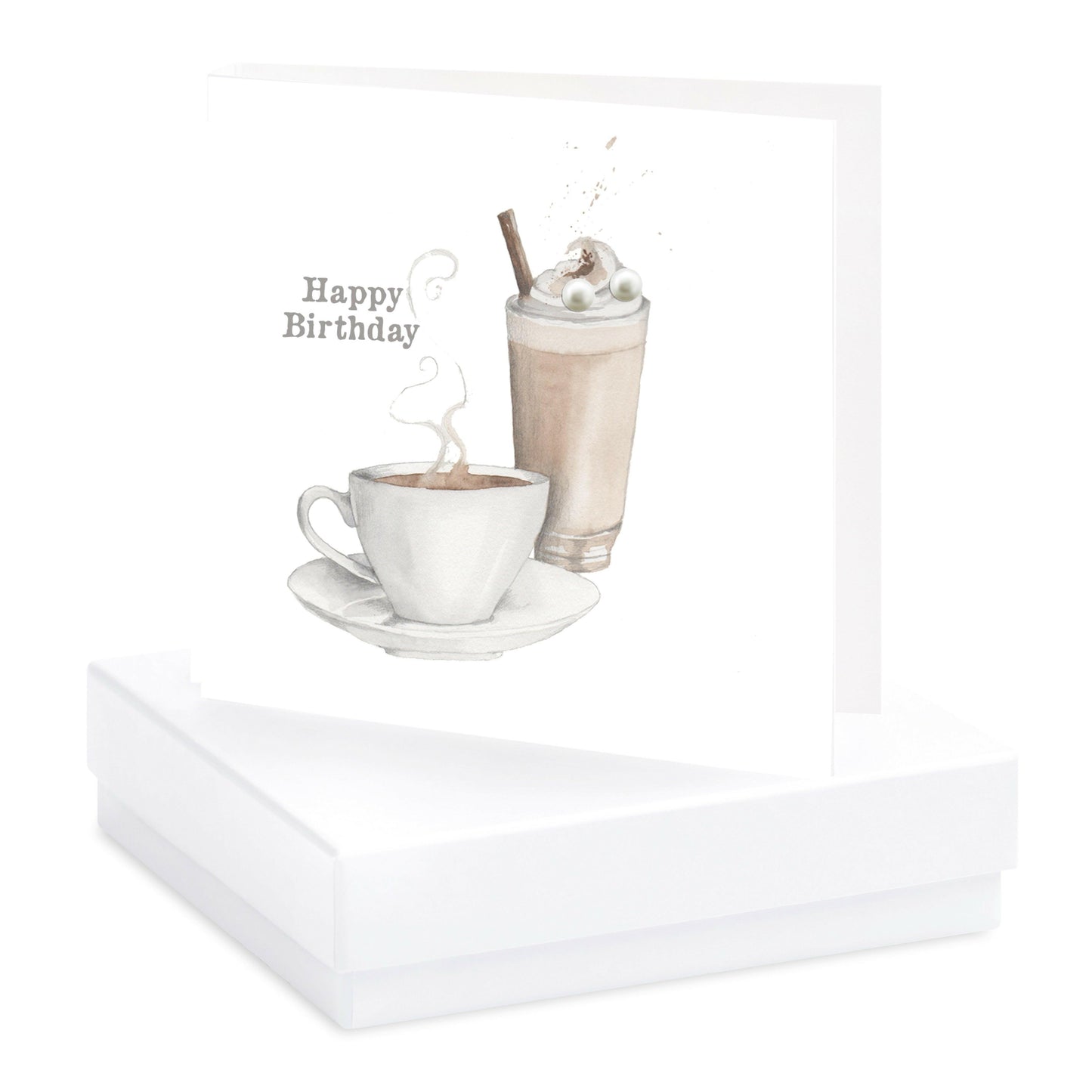 Sterling Silver Pearl Stud Earrings - Happy Birthday Coffee Design Card and Gift Box - Crumble and Core