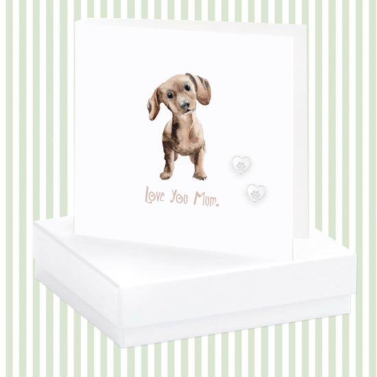 Sterling Silver Dog Paw Heart Stud Earrings - Thoughtful Gift for Moms - Love You Mum - Crumble and Core