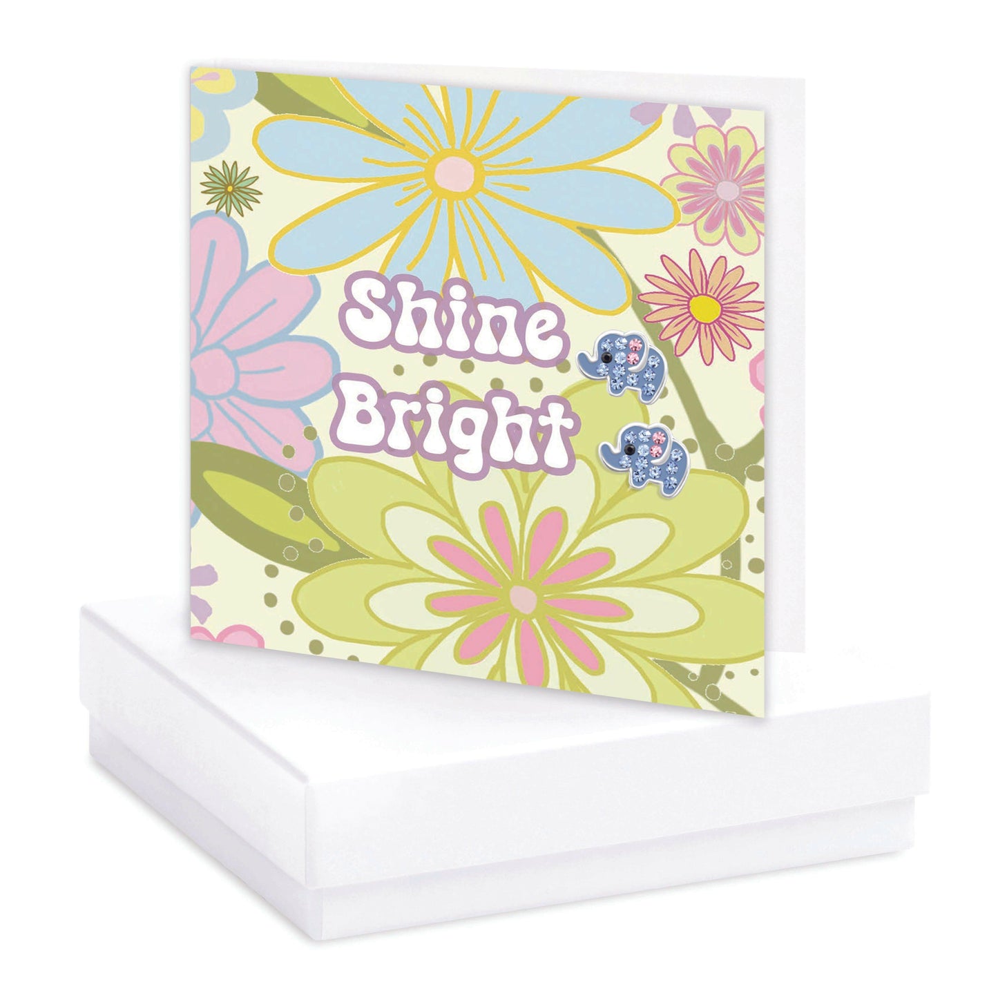 Sterling Silver Elephant Stud Earrings with Sparkling Crystals - Card and Gift-Ready in a Box - Crumble and Core