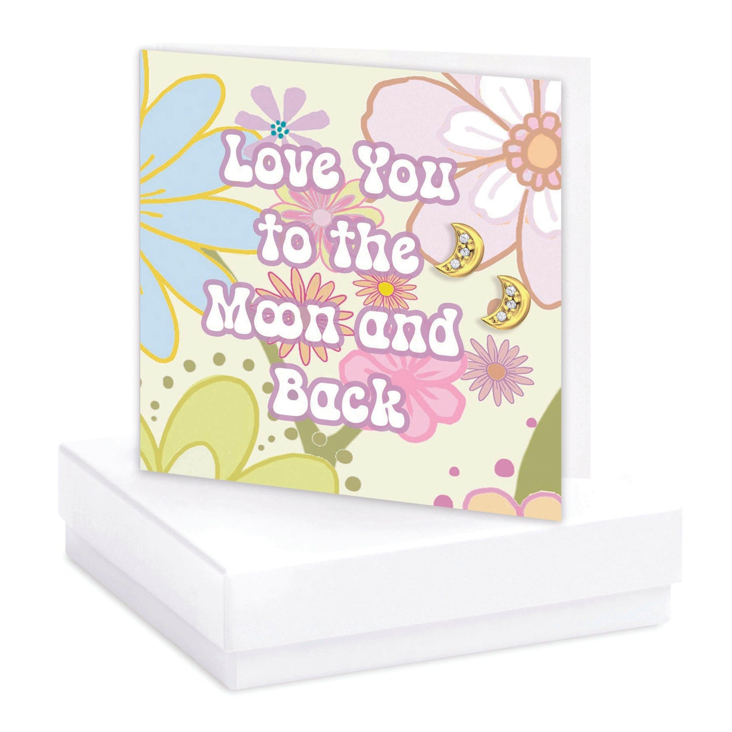 Gold Plated Moon & CZ Stud Earrings on Crumble Babe Love You To The Moon-Boxed Gift - Crumble and Core