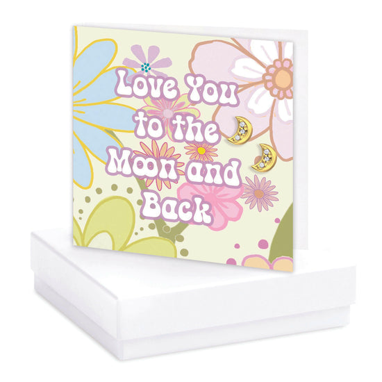 Gold Plated Moon & CZ Stud Earrings on Crumble Babe Love You To The Moon-Boxed Gift - Crumble and Core