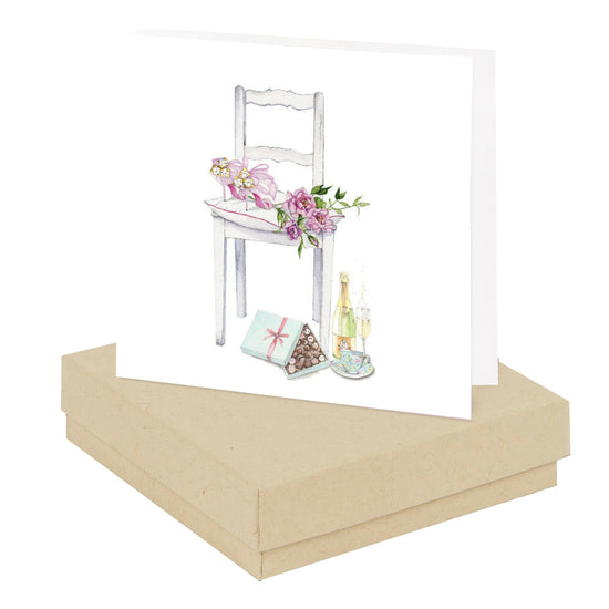 24K Gold Plated Sterling Silver Triple CZ stud Earrings on Chair & Champagne-Boxed Gift - Crumble and Core