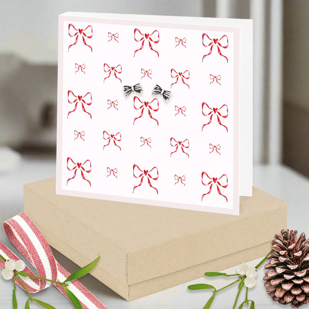 Sterling Silver Christmas Bows Earring Card and Gift Box - Crumble and Core