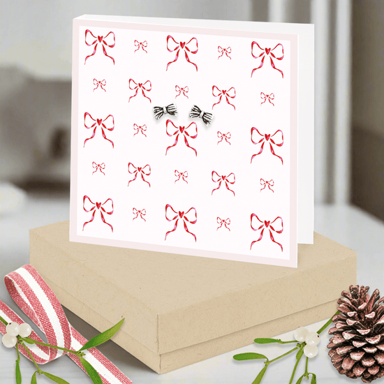 Sterling Silver Christmas Bows Earring Card and Gift Box - Crumble and Core