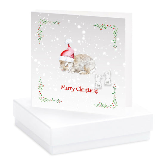 Sterling Silver Christmas CZ Bunny Earrings Card and Gift Box - Crumble and Core