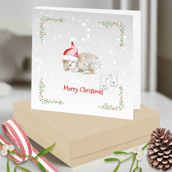 Sterling Silver Christmas CZ Bunny Earrings Card and Gift Box - Crumble and Core