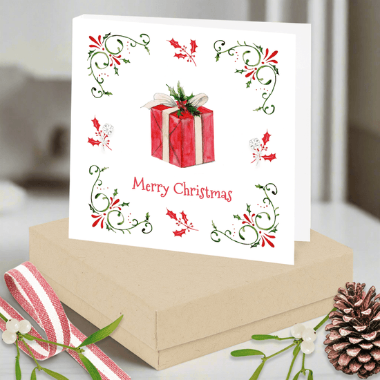 Sterling Silver Christmas Present Earrings Card and Gift Box - Crumble and Core