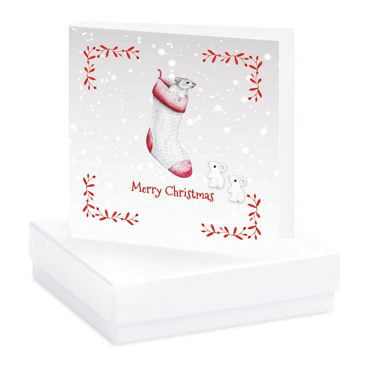 Sterling Silver Christmas Mouse Earrings Card and Gift Box - Crumble and Core