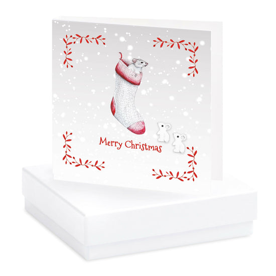 Sterling Silver Christmas Mouse Earrings Card and Gift Box - Crumble and Core
