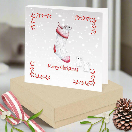 Sterling Silver Christmas Mouse Earrings Card and Gift Box - Crumble and Core