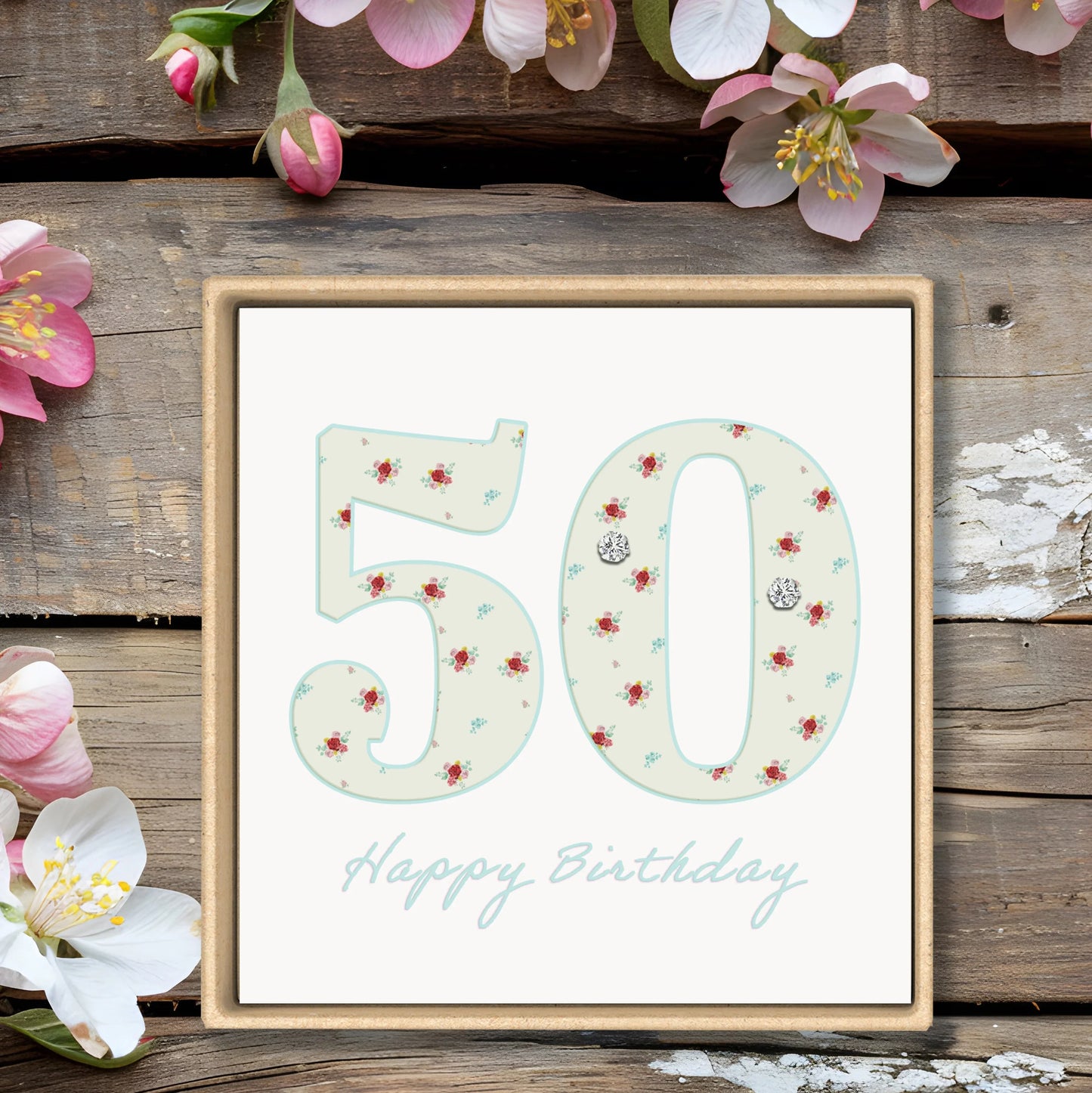 Sterling Silver Stud Earrings – 50th Birthday Gift with Gift Box & Card