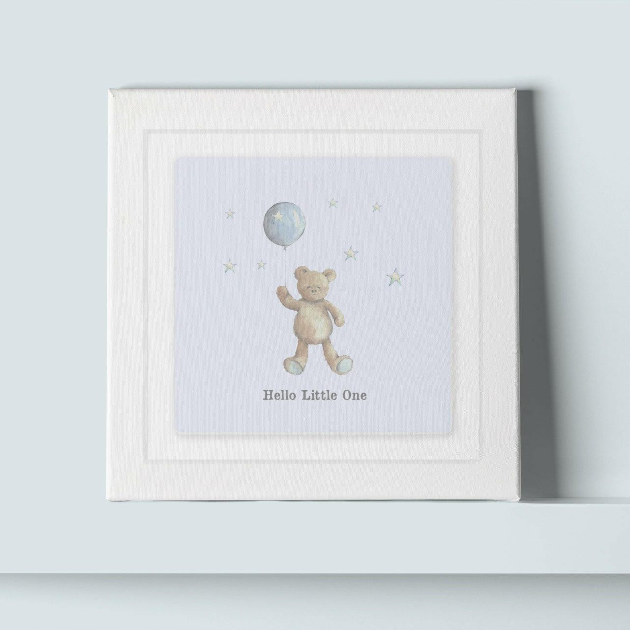 Hand Finished Ceramic Framed Tile Print - Blue Teddy & Balloon Design - Nursery Decor - Newborn Gifts - Crumble and Core