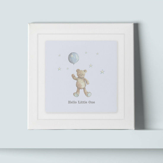 Hand Finished Ceramic Framed Tile Print - Blue Teddy & Balloon Design - Nursery Decor - Newborn Gifts - Crumble and Core