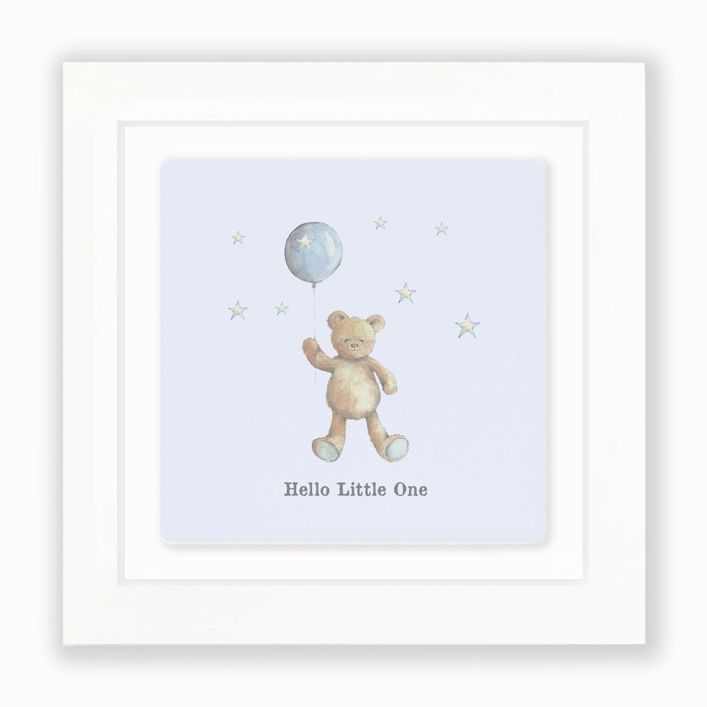 Hand Finished Ceramic Framed Tile Print - Blue Teddy & Balloon Design - Nursery Decor - Newborn Gifts - Crumble and Core