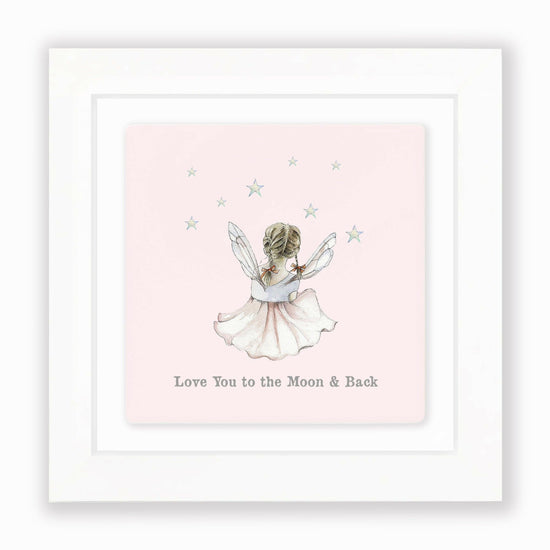Hand Finished Ceramic Framed Tile Print - Fairy Love You To The Moon Design - Home Decor - Gifts for Her - Nursery Decor - Newborn Gifts - Crumble and Core