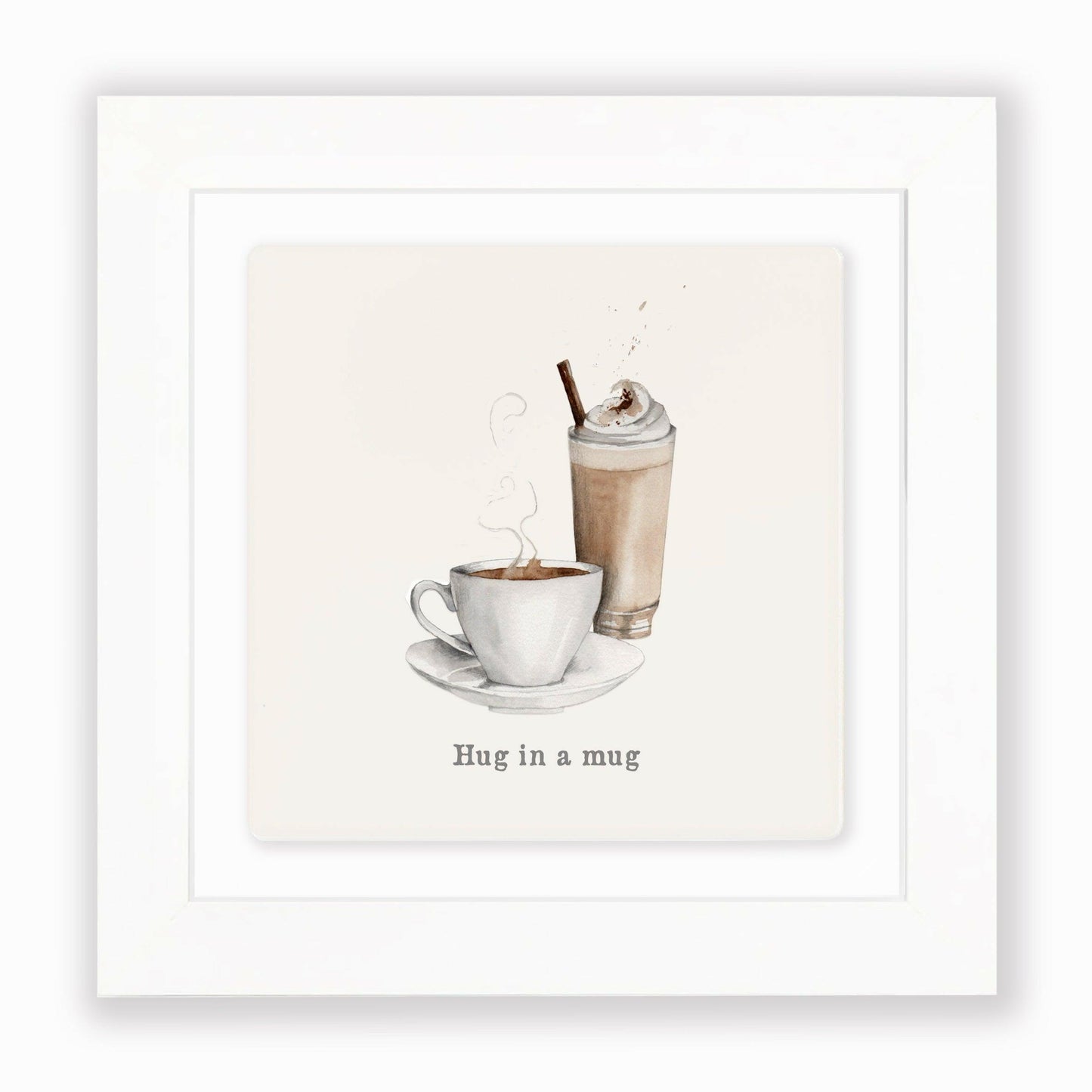 Hand Finished Ceramic Framed Tile Print - Hug In A Mug Coffee Design - Home Decor - Gifts for Her - Crumble and Core