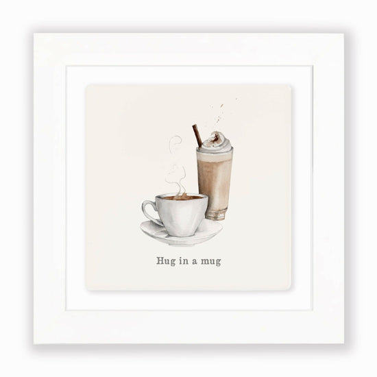 Hand Finished Ceramic Framed Tile Print - Hug In A Mug Coffee Design - Home Decor - Gifts for Her - Crumble and Core
