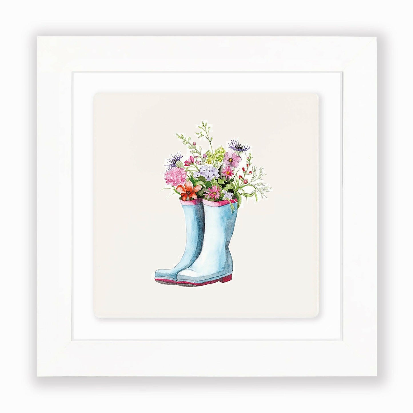 Hand Finished Ceramic Framed Tile Print - Flowers & Wellies Design - Home Decor - Gifts for Her - Crumble and Core