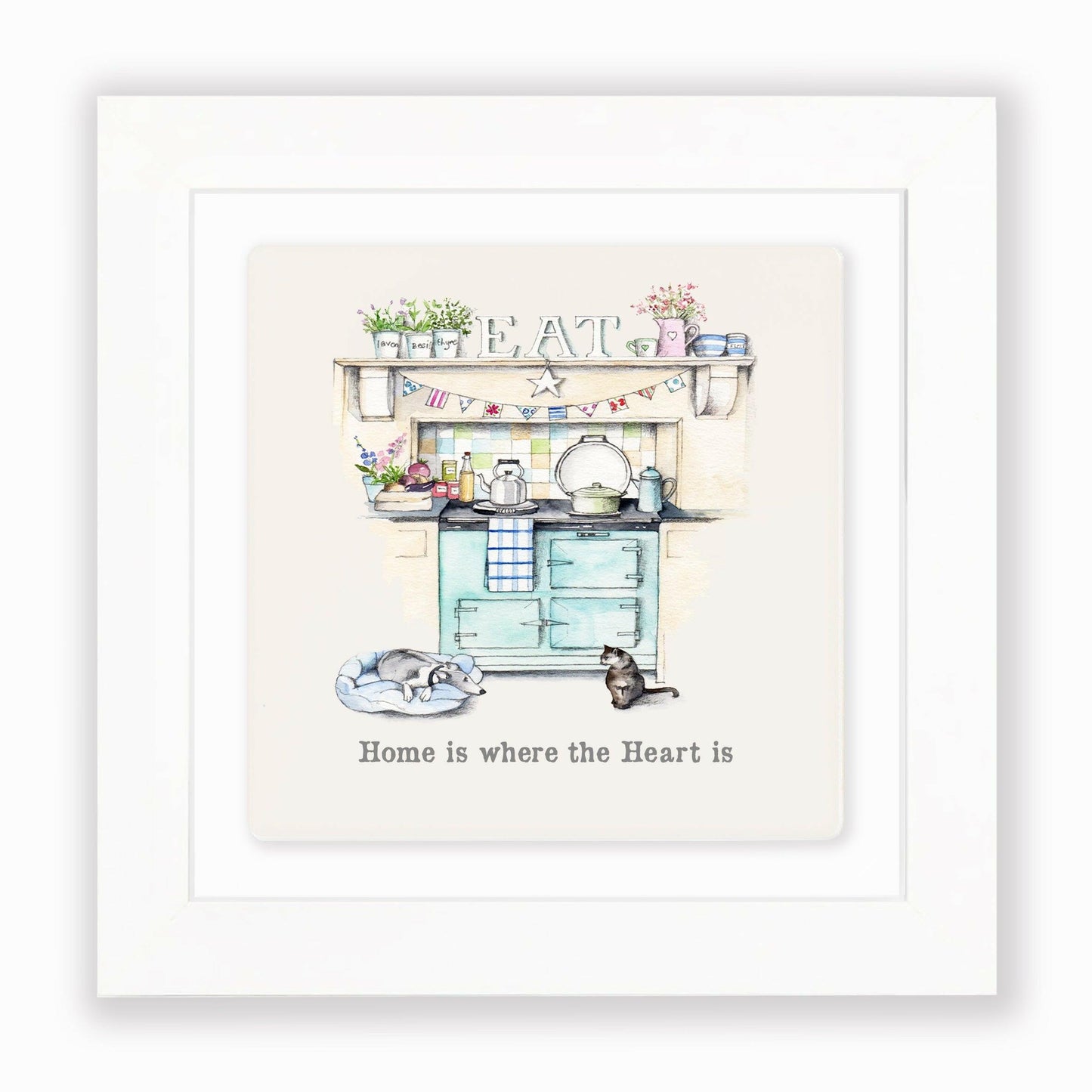 Hand Finished Ceramic Framed Tile Print - Aga Home Is Where The Heart Is Design - Home Decor - Gifts for Her - Crumble and Core