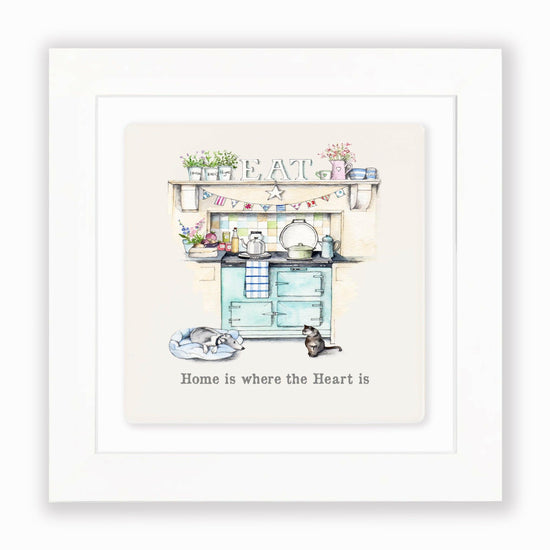Hand Finished Ceramic Framed Tile Print - Aga Home Is Where The Heart Is Design - Home Decor - Gifts for Her - Crumble and Core
