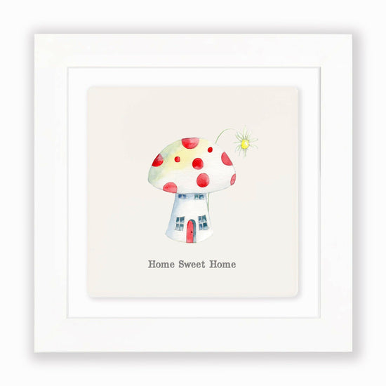 Hand Finished Ceramic Framed Tile Print - Toadstool Home Sweet Home Design - Home Decor - Gifts for Her - Crumble and Core