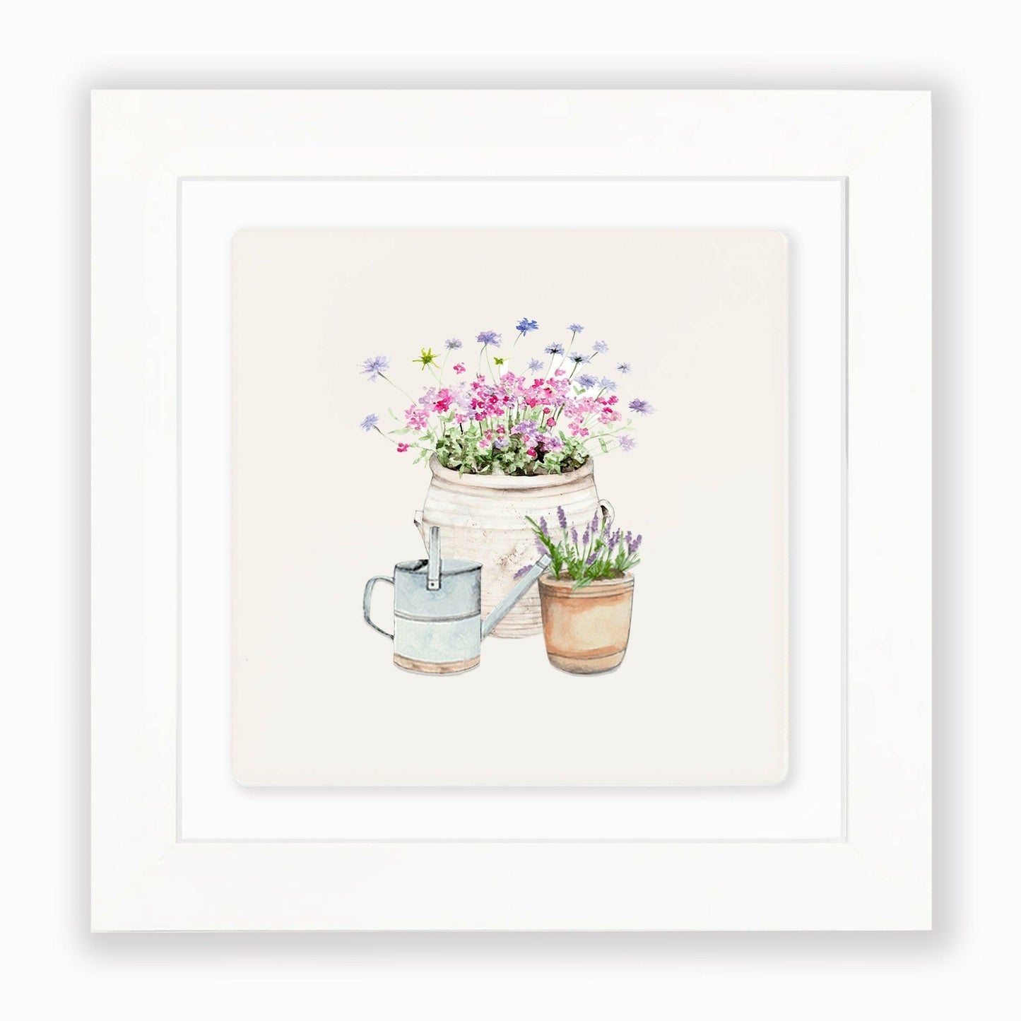 Hand Finished Ceramic Framed Tile Print - Flower Pots Design - Home Decor - Gifts for Her - Crumble and Core