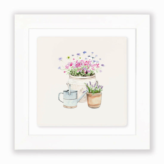 Hand Finished Ceramic Framed Tile Print - Flower Pots Design - Home Decor - Gifts for Her - Crumble and Core