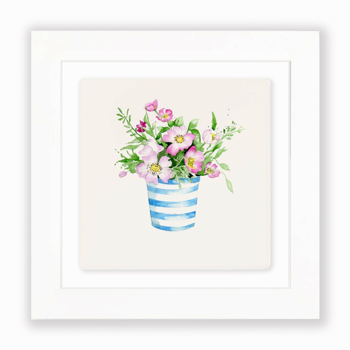 Hand Finished Ceramic Framed Tile Print - Stripy Pot Design - Home Decor - Gifts for Her - Crumble and Core