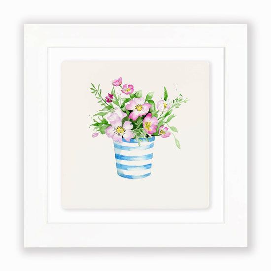 Hand Finished Ceramic Framed Tile Print - Stripy Pot Design - Home Decor - Gifts for Her - Crumble and Core