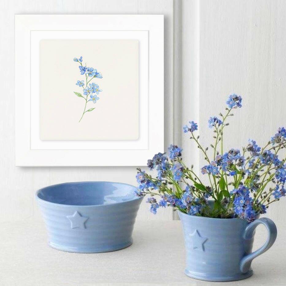 Hand Finished Ceramic Framed Tile Print - Forget Me Not Design - Home Decor - Gifts for Her - Crumble and Core