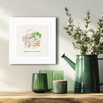 Hand Finished Ceramic Framed Tile Print - Garden Trug Design - Home Decor - Gifts for Her - Crumble and Core