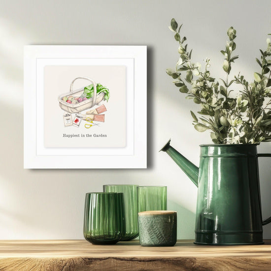 Hand Finished Ceramic Framed Tile Print - Garden Trug Design - Home Decor - Gifts for Her - Crumble and Core