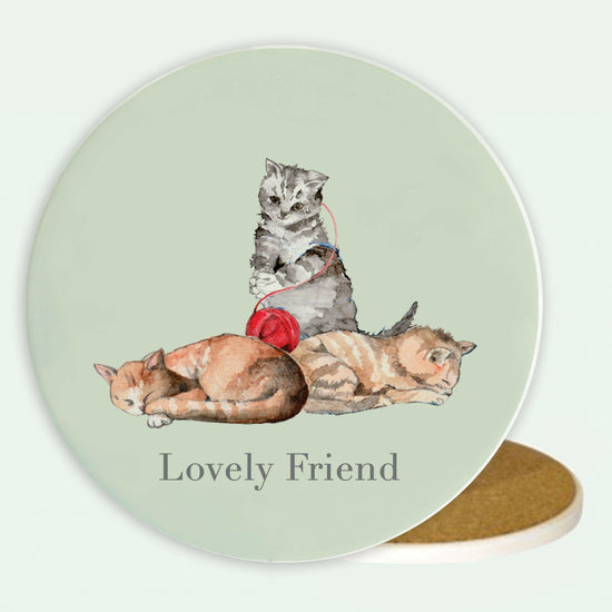 Ceramic Coaster - Adorable Feline Friend Home Decor - Cat Lovers Gift - Crumble and Core