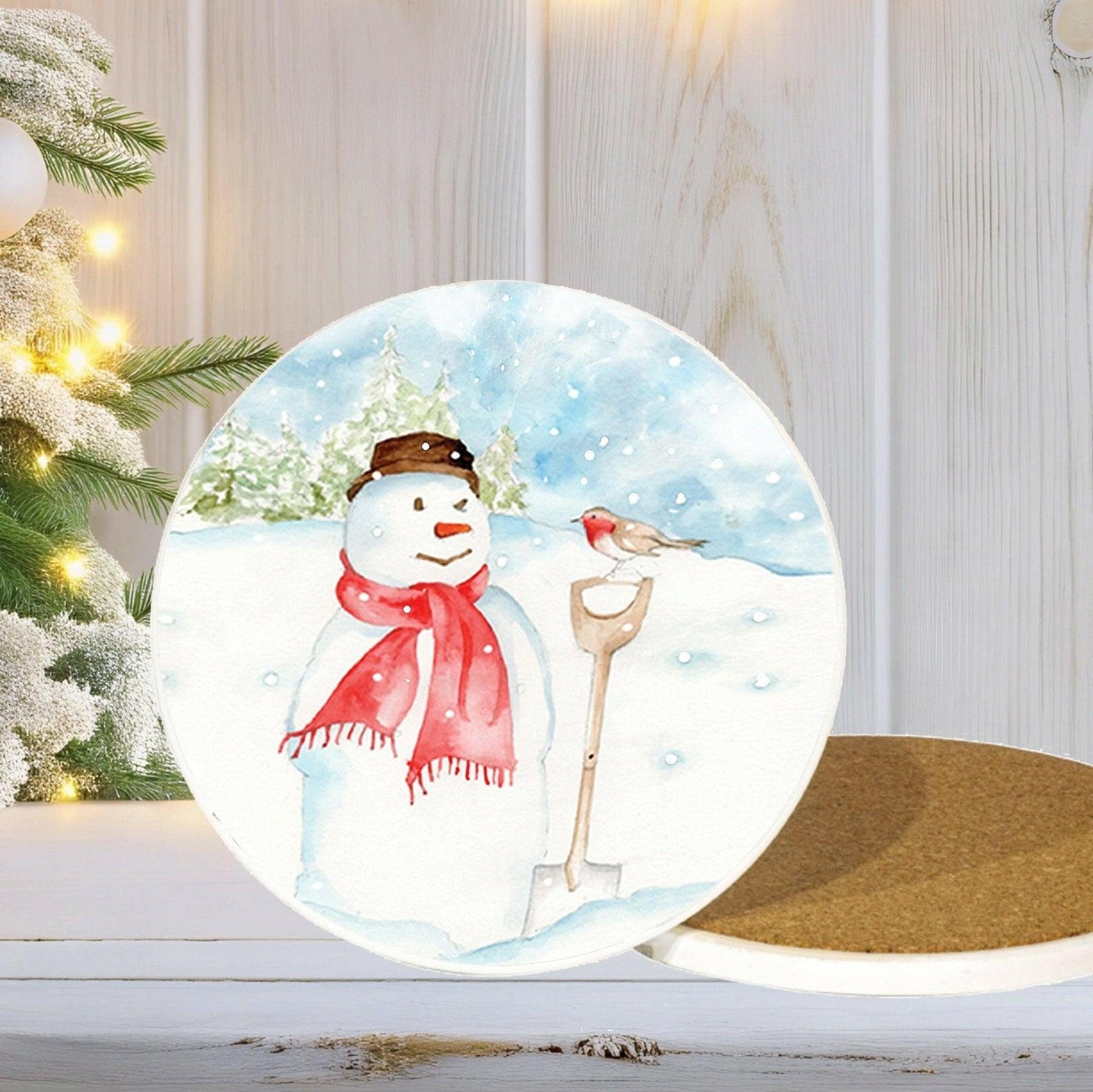 Ceramic Coaster - Christmas Drinks Coaster - Snowman - Crumble and Core