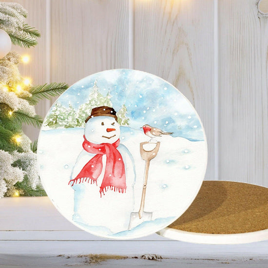 Ceramic Coaster - Christmas Drinks Coaster - Snowman - Crumble and Core