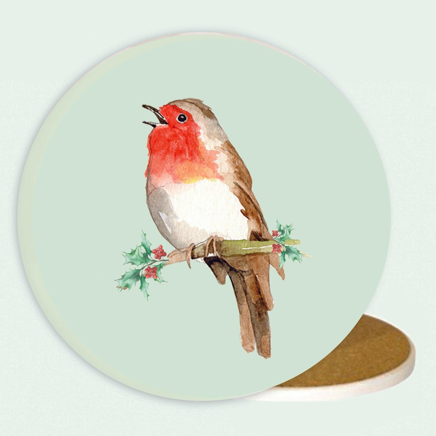 Ceramic Coaster - Christmas Drinks Coaster - Robin Gift - Crumble and Core