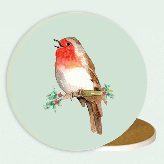 Ceramic Coaster - Christmas Drinks Coaster - Robin Gift - Crumble and Core