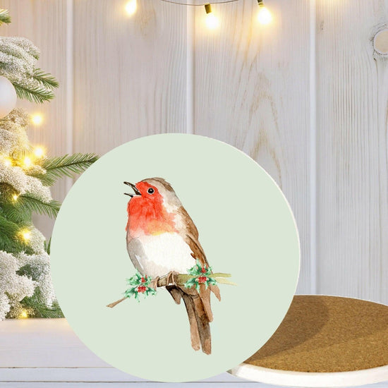 Ceramic Coaster - Christmas Drinks Coaster - Robin Gift - Crumble and Core