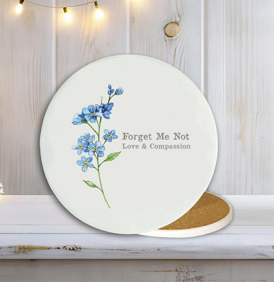 Ceramic Coaster - Forget Me Not Design - Floral - Elegant Drinkware Gift - Crumble and Core